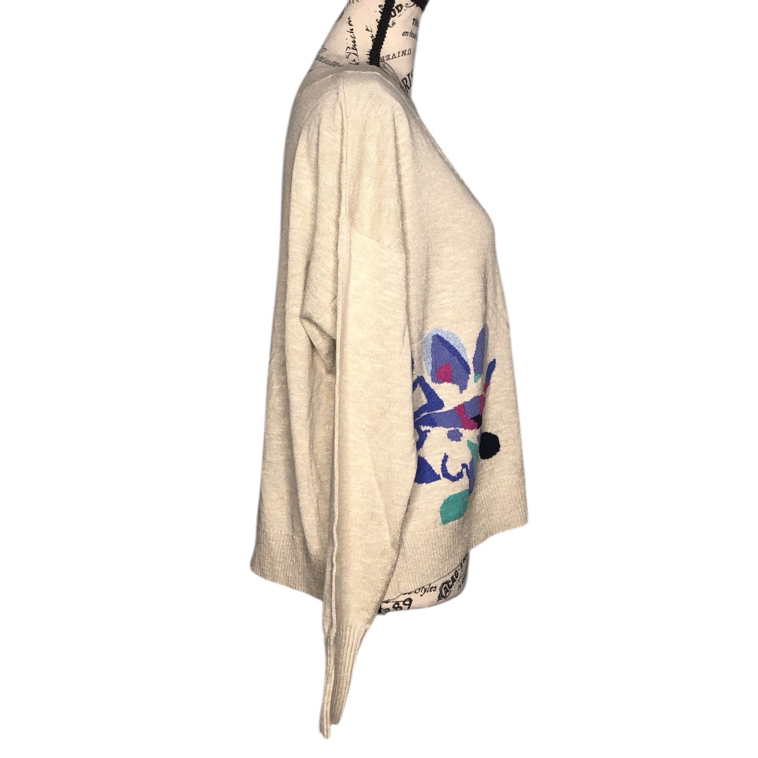 Nic + Zoe (Xl) Blooming Intarsia Floral Ribbed Drop Shoulder V-Neck Sweater Top — image 3 of 8